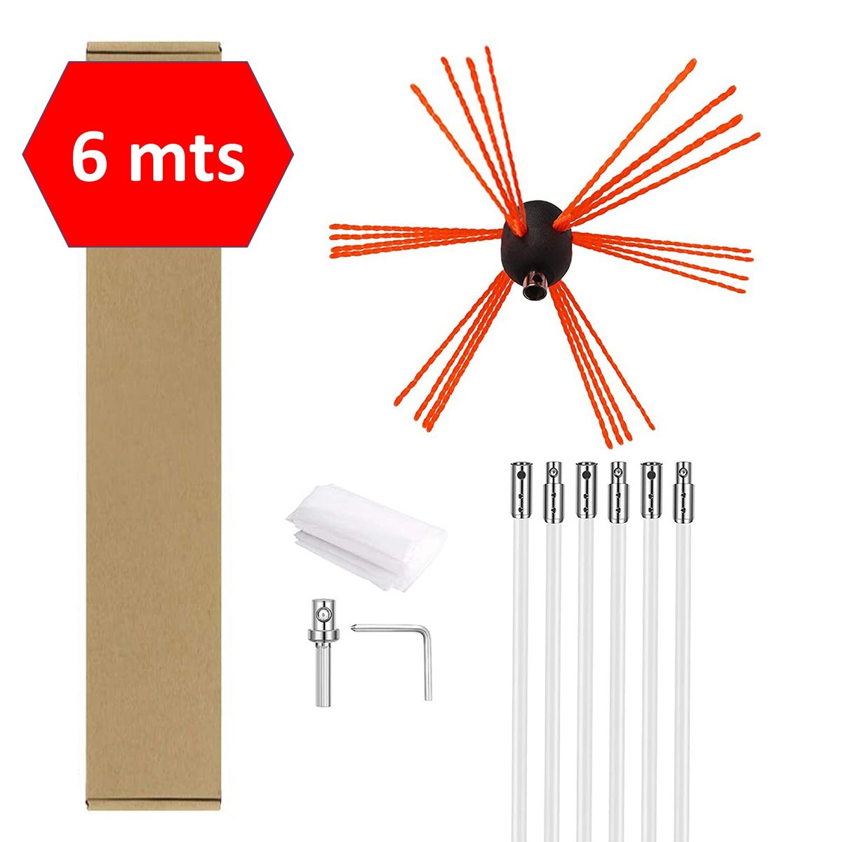 GENERICO - Kit De Limpieza Para Chimeneas 6 mts Con Adaptador De Taladro