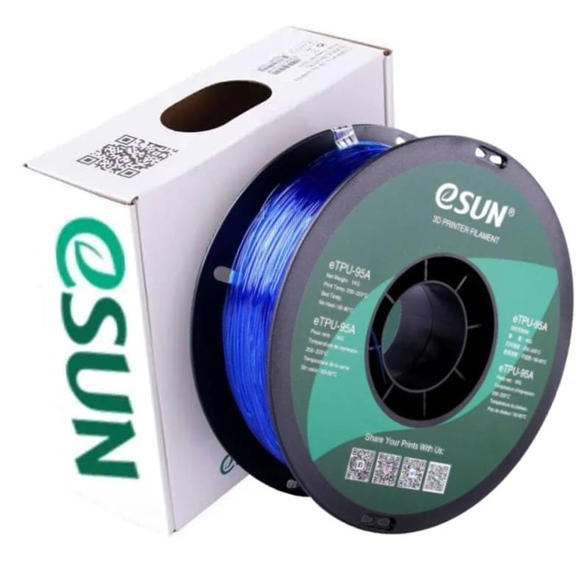 ESUN - Filamento 3D TPU Azul Transparente 1kg Esun - Filamentos