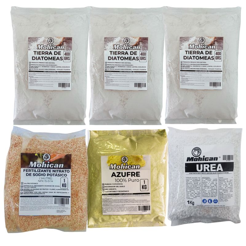 MOHICAN - PROMO AZUFRE + UREA + SALITRE 1KG + TIERRA DIATOMEAS 1,2 KG