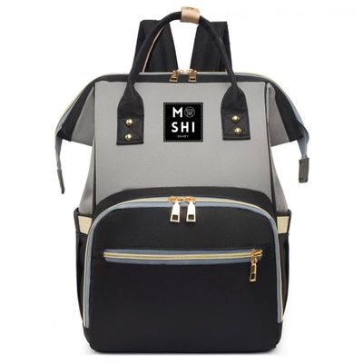 Imagen 2 del producto Bolso Mochila Maternal Pañalera Diseño Liso Gris Negro