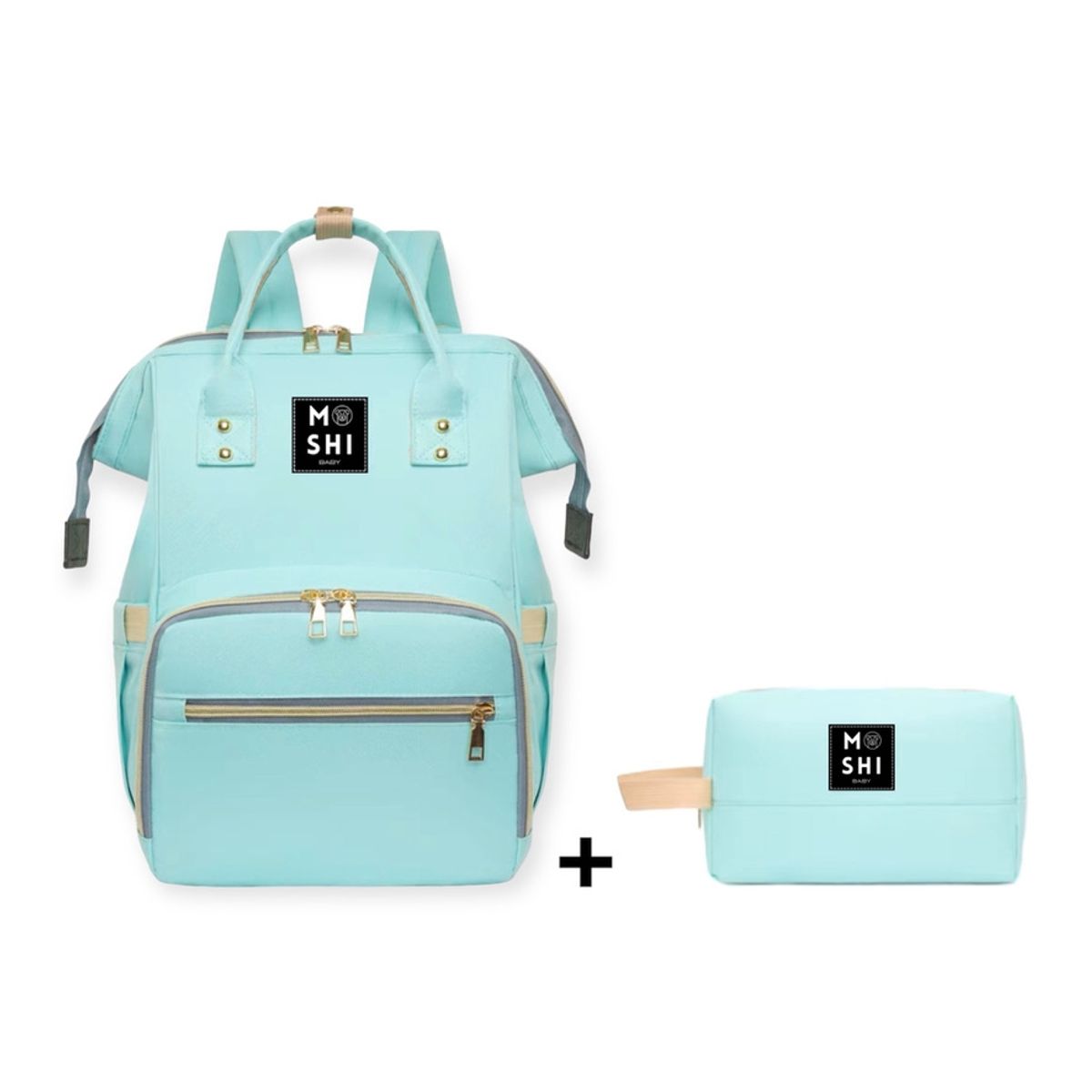 GENERICO - Bolso Mochila Maternal Pañalera Diseño Liso Verde Agua