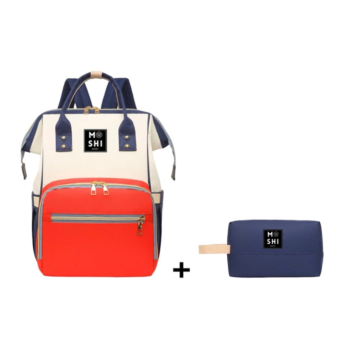 GENERICO - Bolso Mochila Maternal Pañalera Diseño Liso Tricolor Rojo