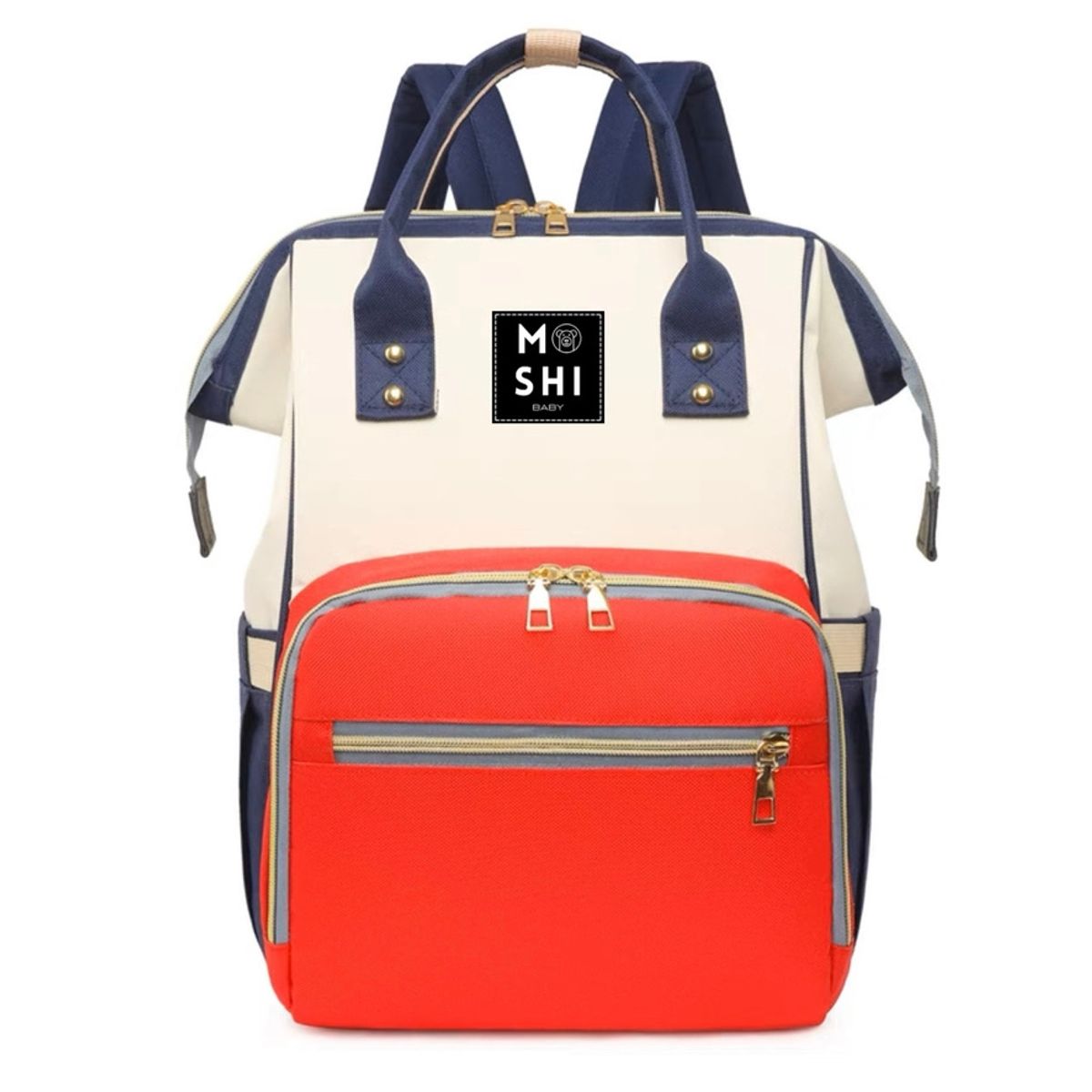 GENERICO - Bolso Mochila Maternal Pañalera Diseño Liso Tricolor Rojo