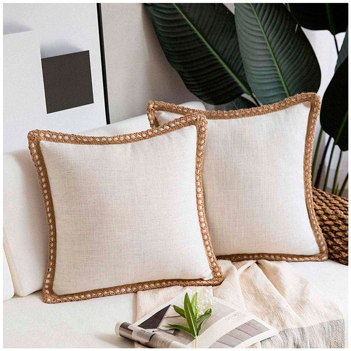 GENERICO - Pack de Funda De Cojin de Lino y Yute tejido 45x45 Cm