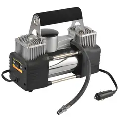 TECNOLAB - Compresor de Aire para Autos 12V Doble Cilindro 150 PSI Max - Negro