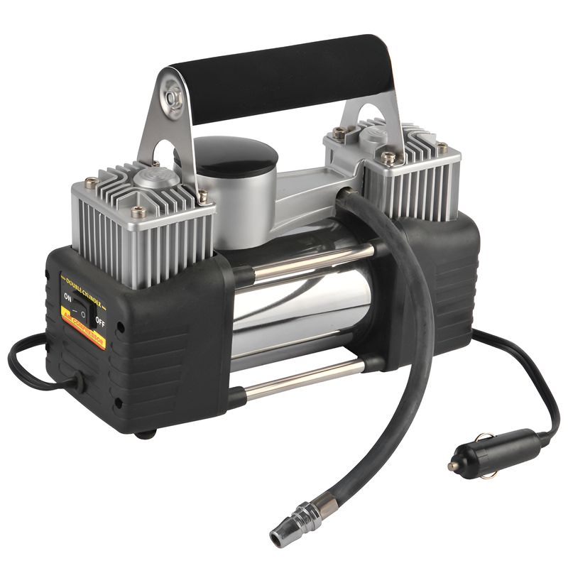 TECNOLAB - Compresor de Aire para Autos 12V Doble Cilindro 150 PSI Max - Negro