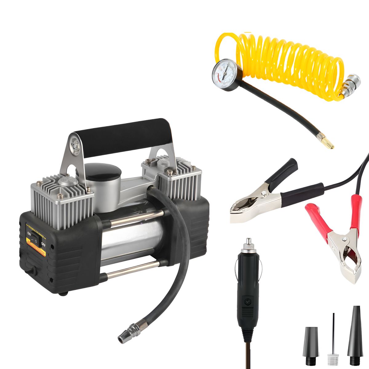 TECNOLAB - Compresor de Aire para Autos 12V Doble Cilindro 150 PSI Max