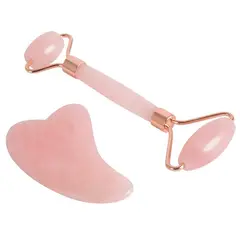 TIOZONEY - Rodillo facial de cuarzo rosa con jade para lifting y masaje delgado