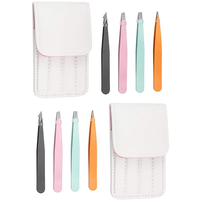 TIOZONEY - Set de 8 Pinzas de Cejas con Punta Oblicua y Puntiaguda