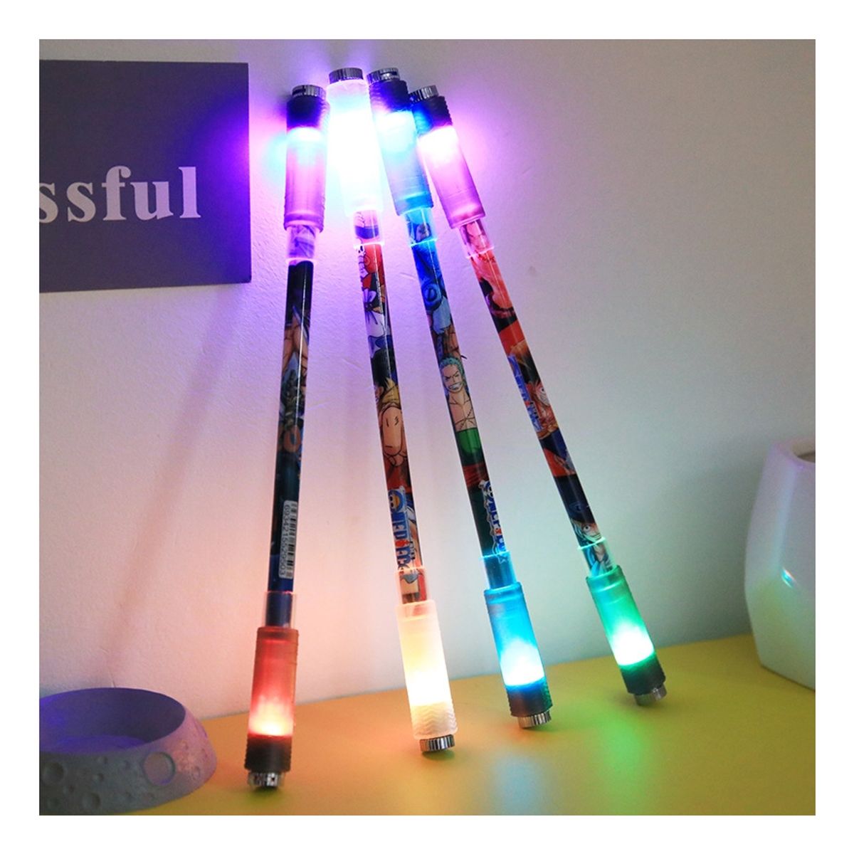 ZG STORE - 4 Pen Spinning Lápiz Pasta Giratorio Juguete One Piece Led