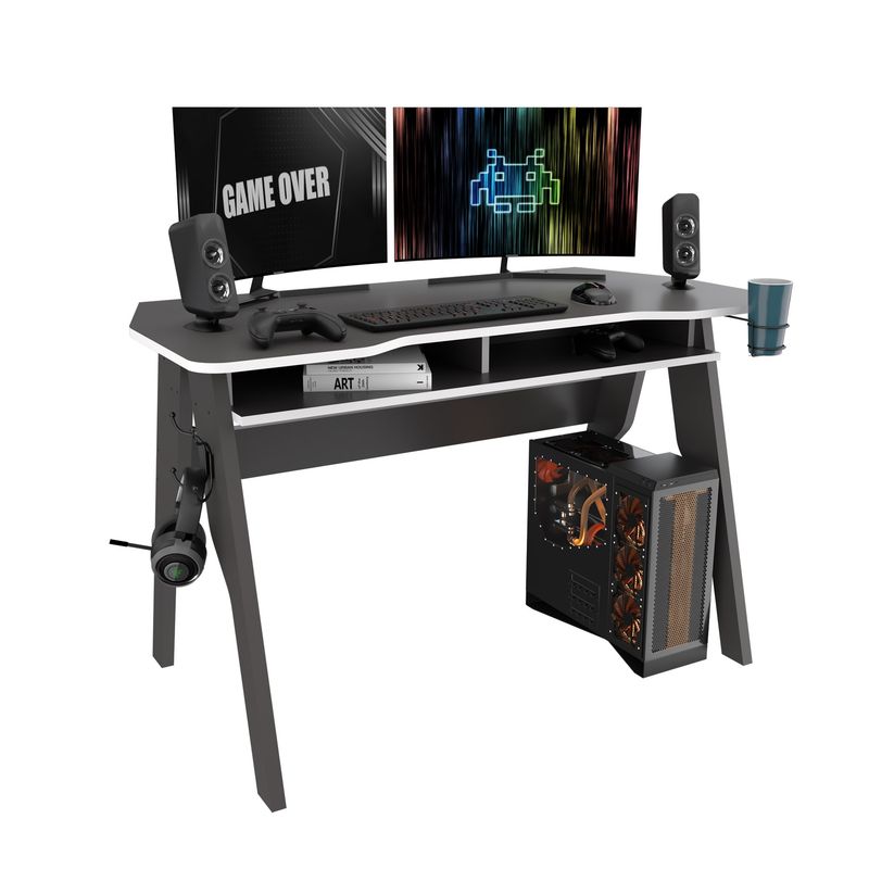 INVAL - Escritorio Gamer Gris oscuro y canto Blanco ES20503.