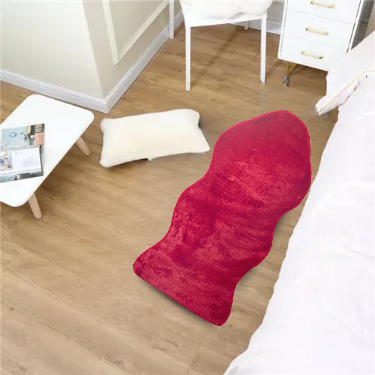 SANTU HOME & DECO - Bajada De Cama Alfombra Manta Peluda 120x60cm Rojo