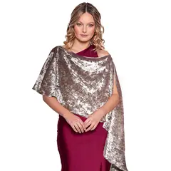 MARIA PASKARO - Tapado Capa Multiforma Catania Beige Jaspeado Terciopelo - Beige