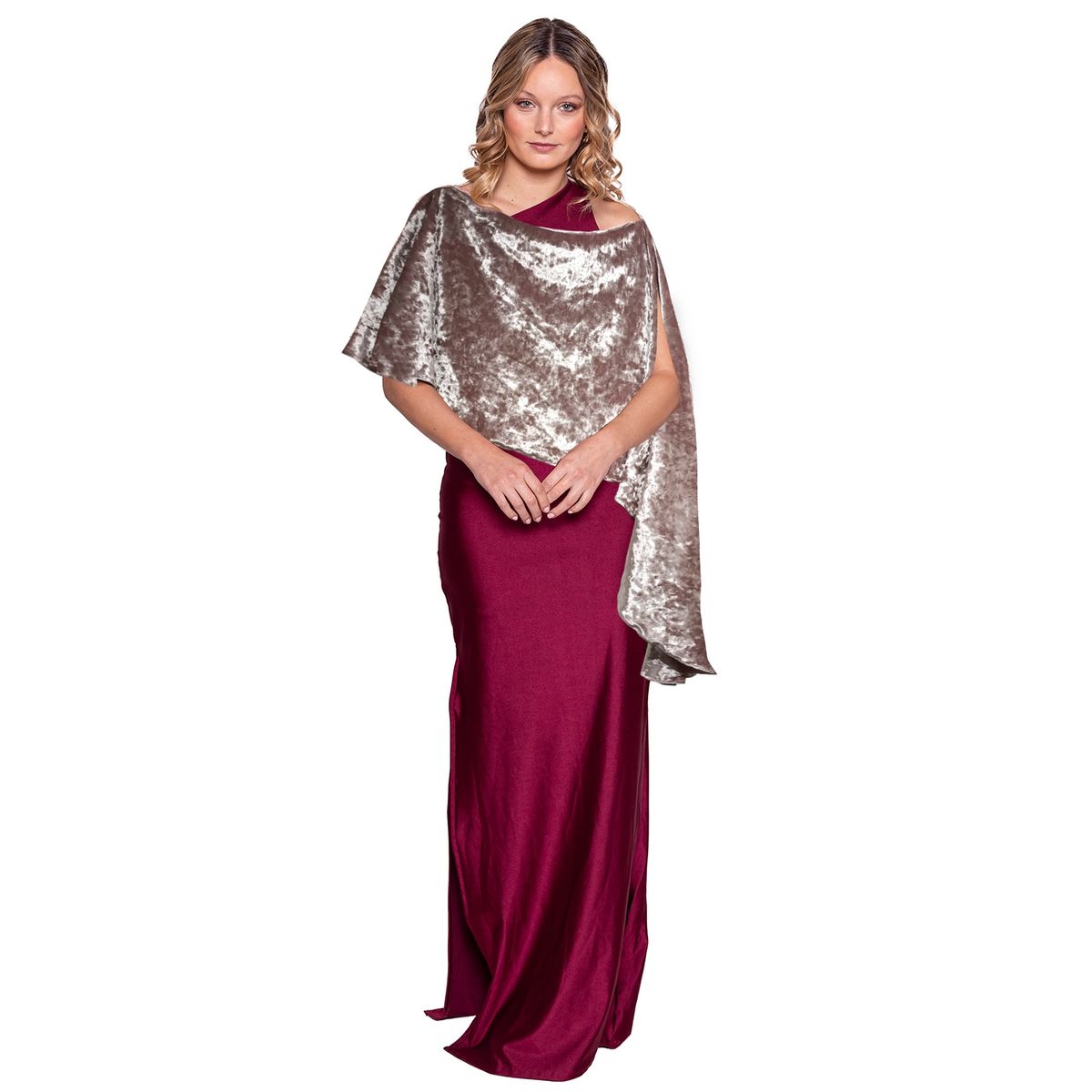 MARIA PASKARO - Tapado Capa Multiforma Catania Beige Jaspeado Terciopelo Maria Paskaro - Beige