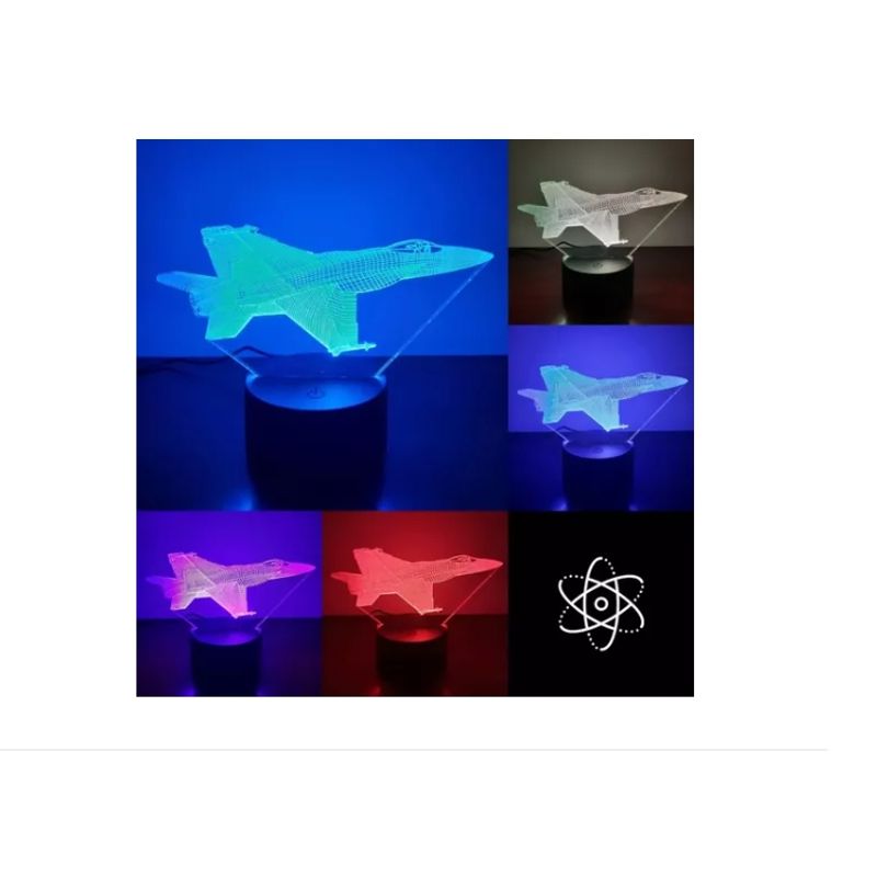 GENERICO - Lampara 3d Led Avion Combate Moderno Ilusion 7Colores