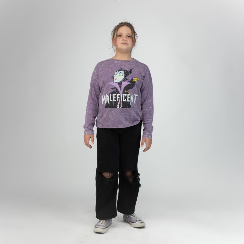 DISNEY - Polera Manga Larga Niña Villanas Malefica Fucsia Disney