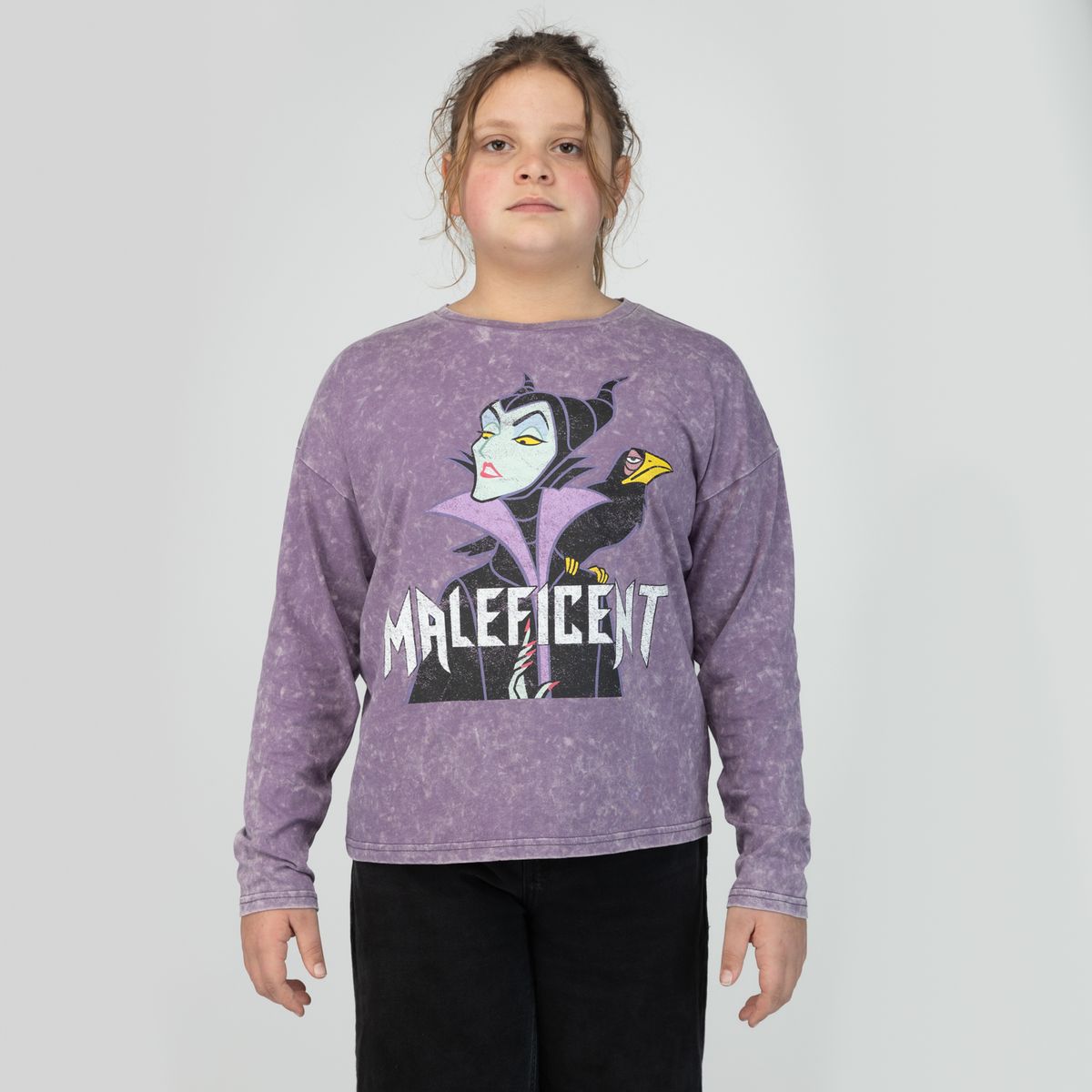 DISNEY - Polera Manga Larga Niña Villanas Malefica Fucsia Disney