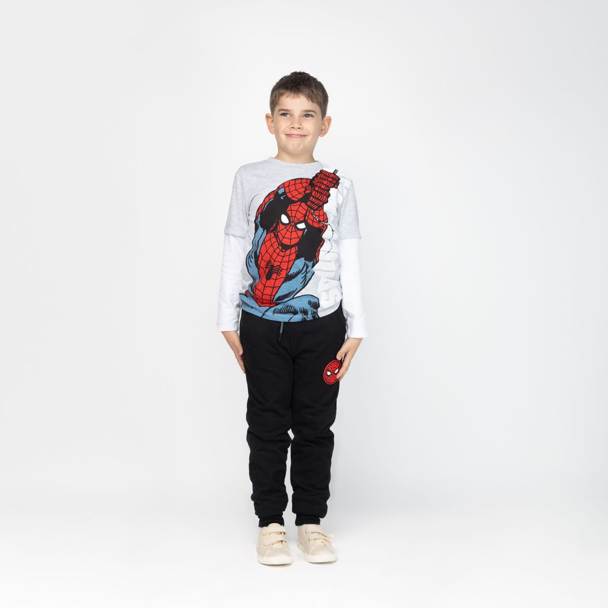 MARVEL - Polera Manga Larga Niño Spiderman Manga Gris Marvel