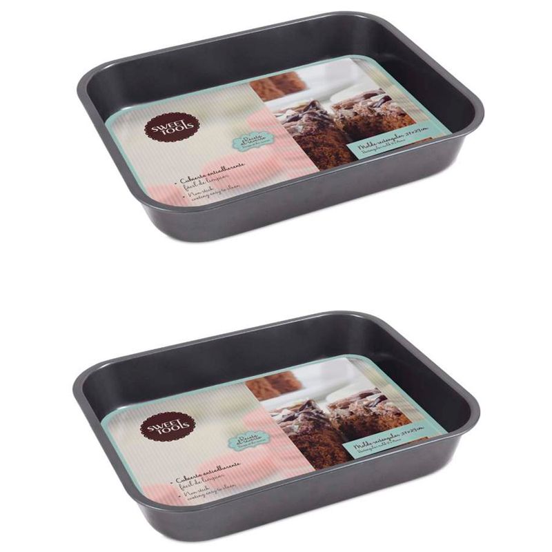 GENERICO - Set de 2 Moldes Antiadherente Brownie Rectangular 37,5x27cm.