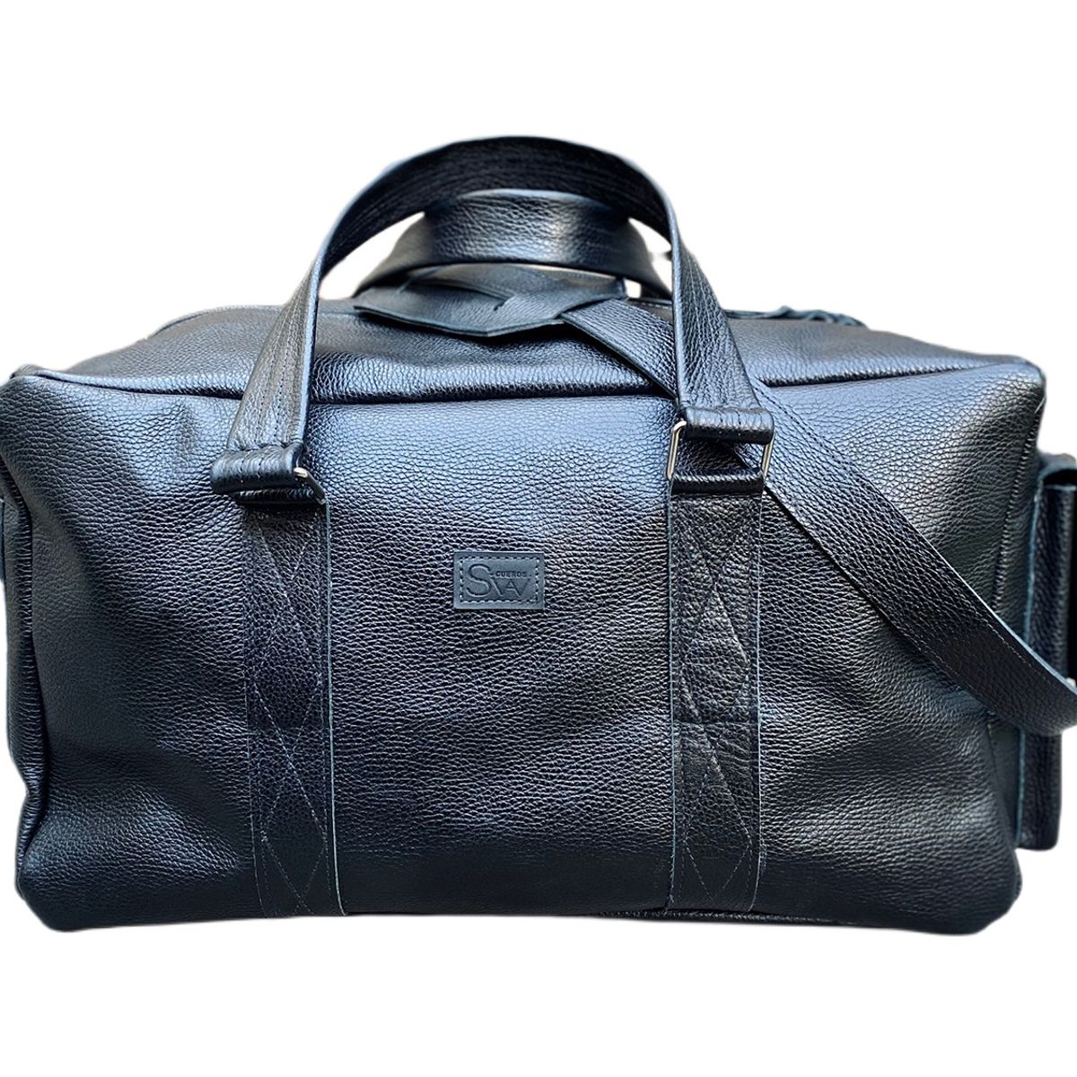 GENERICO - Bolso de cuero negro aperos con correa desmontable