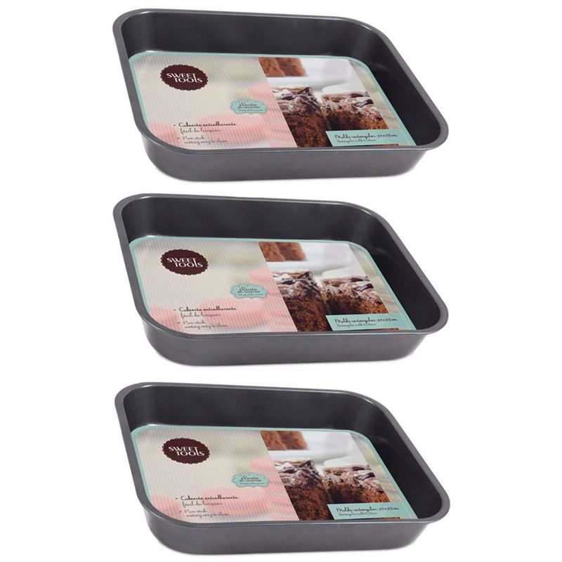 GENERICO - Pack 3 Moldes Antiadherente Brownie Rectangular 37,5x27cm