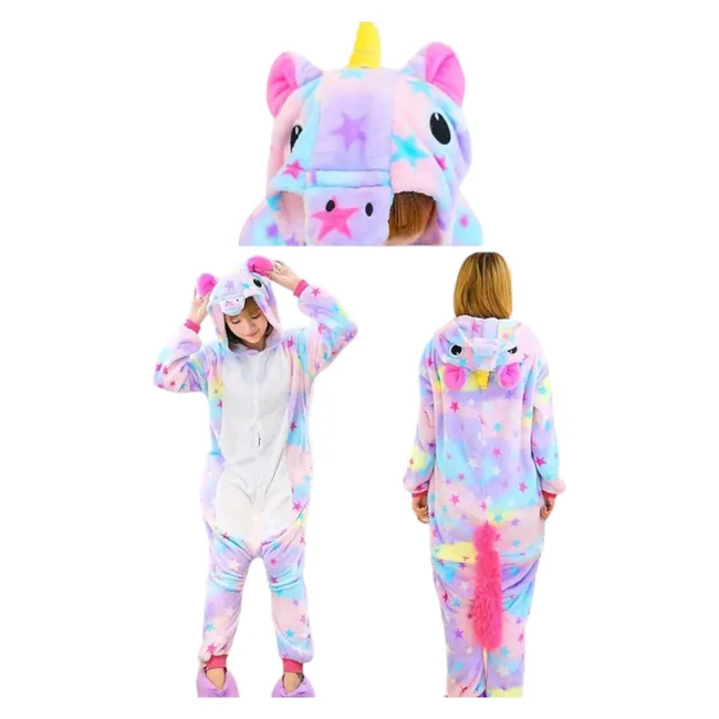 MEDIA LUNA - Pijama Disfraz Enterito de Unicornio Rosa Star para niño o niña