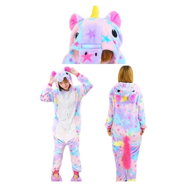 MEDIA LUNA - Pijama Disfraz Enterito de Unicornio Rosa Star para niño o niña