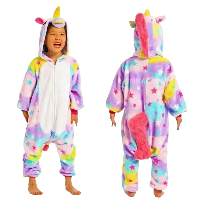 MEDIA LUNA - Pijama Disfraz Enterito de Unicornio Rosa Star para niño o niña