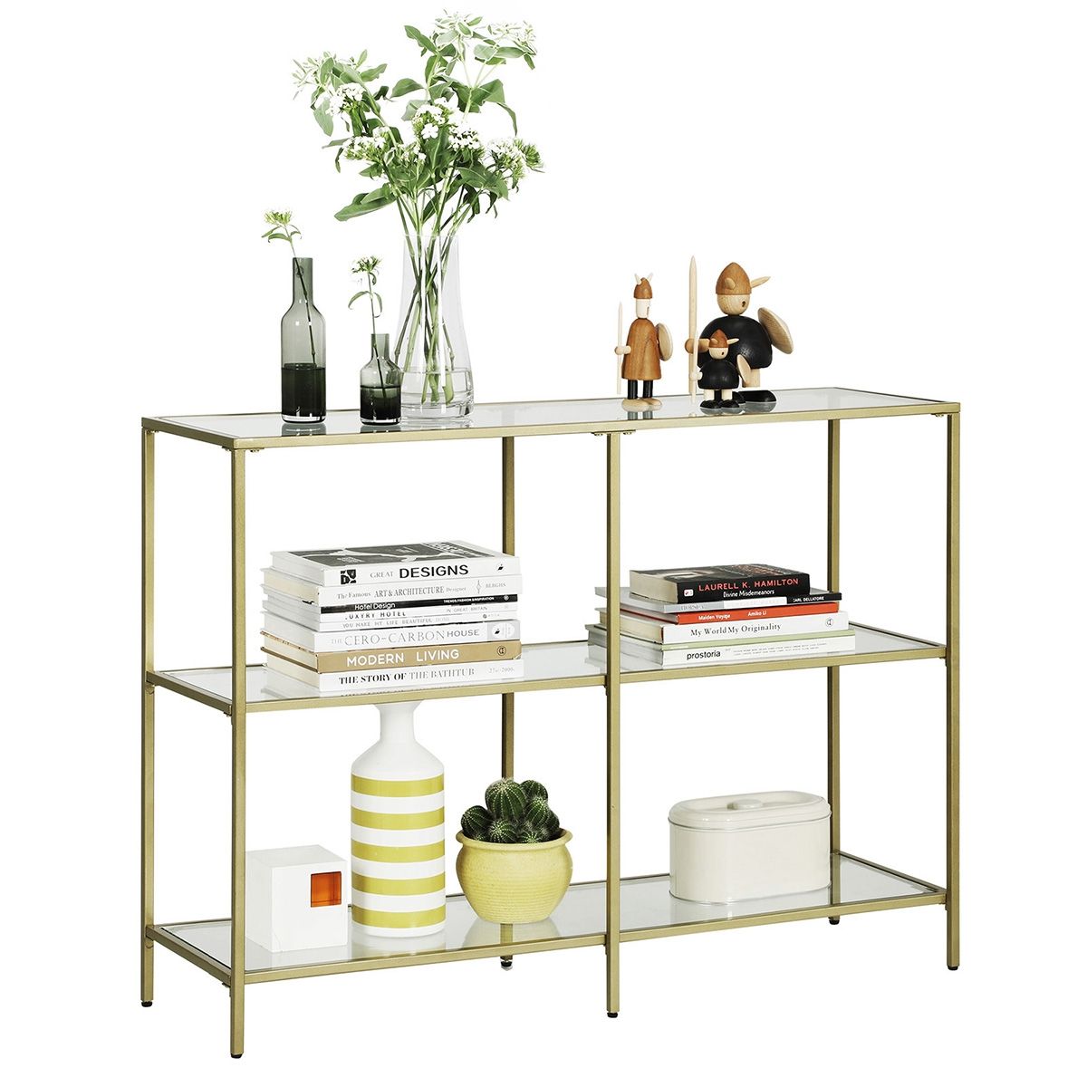 VASAGLE - Mesa de Arrimo vidrio Doble Gold Premium