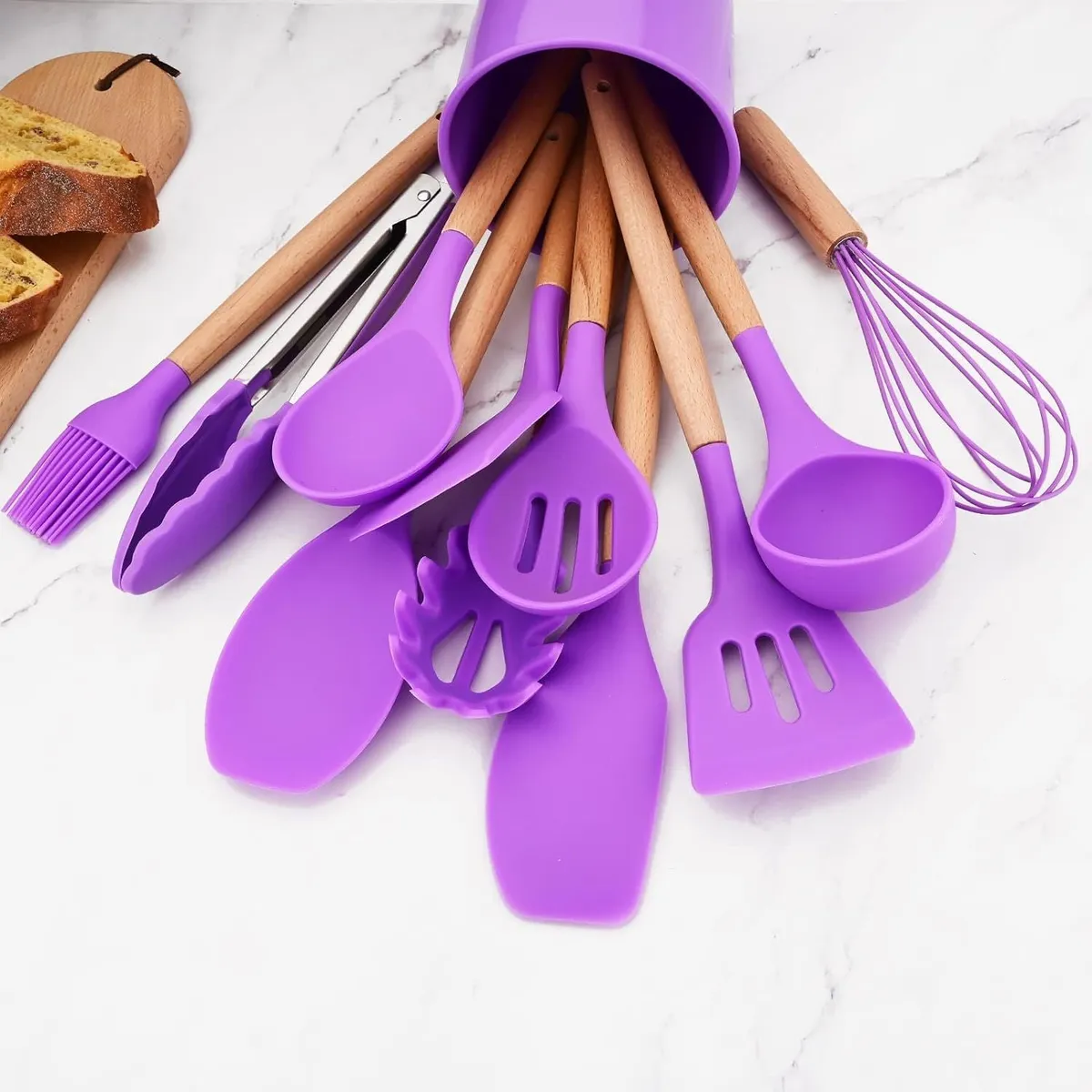 SANTU HOME & DECO - Set 11 Utensilios De Cocina Antiadherentes De Silicona Morado