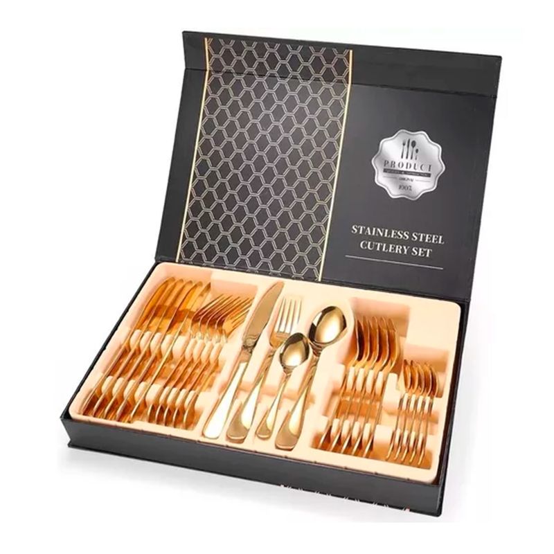 GENERICO - Set De Servicios Acero Inoxidable Dorado 24 Pzs