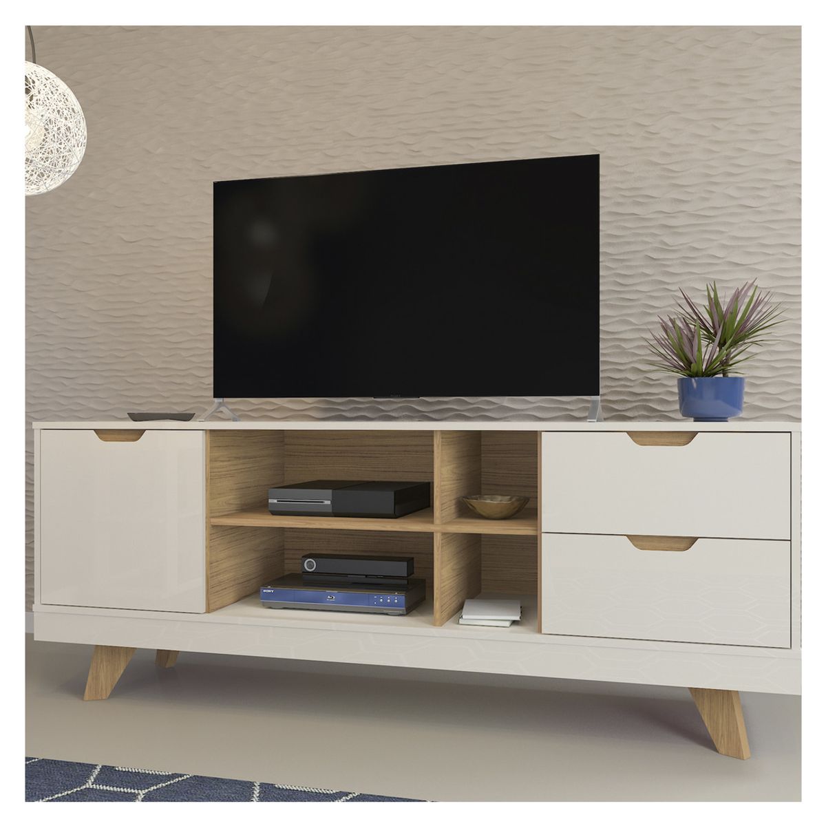 RODLER - Rack TV 65" Michigan Beige y Café Oscuro