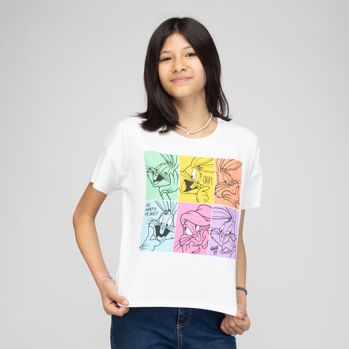 WARNER BROS - Polera Niña Looney tunes Multifaces Blanco Warner Bross