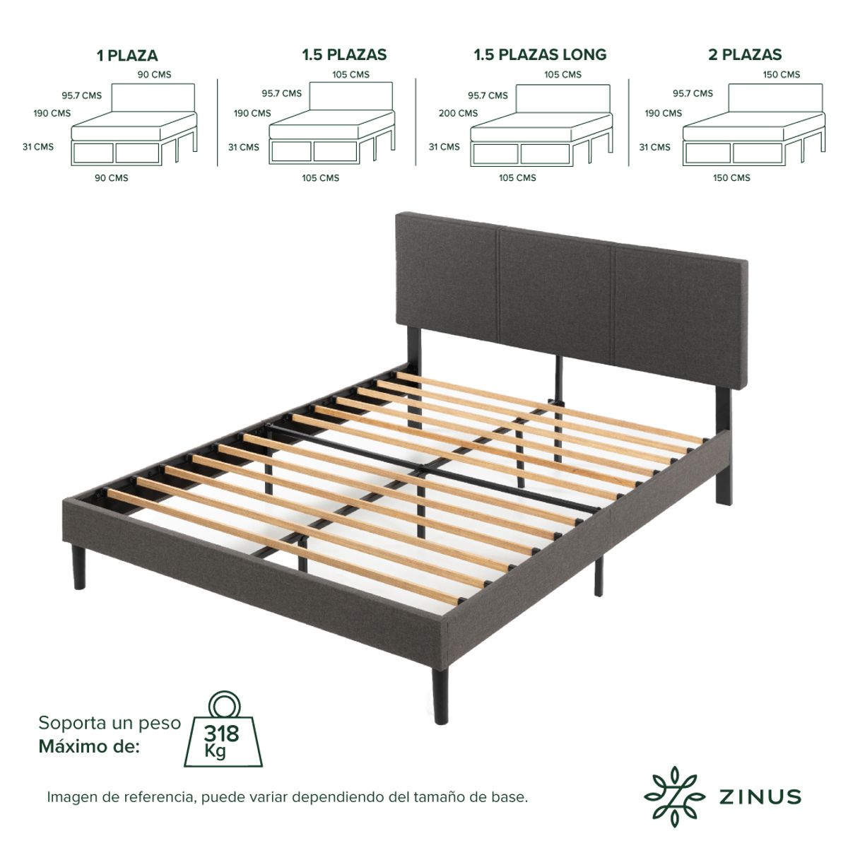 ZINUS - Base de cama CAMBRIL con respaldo Zinus Super King 200x200x30cm