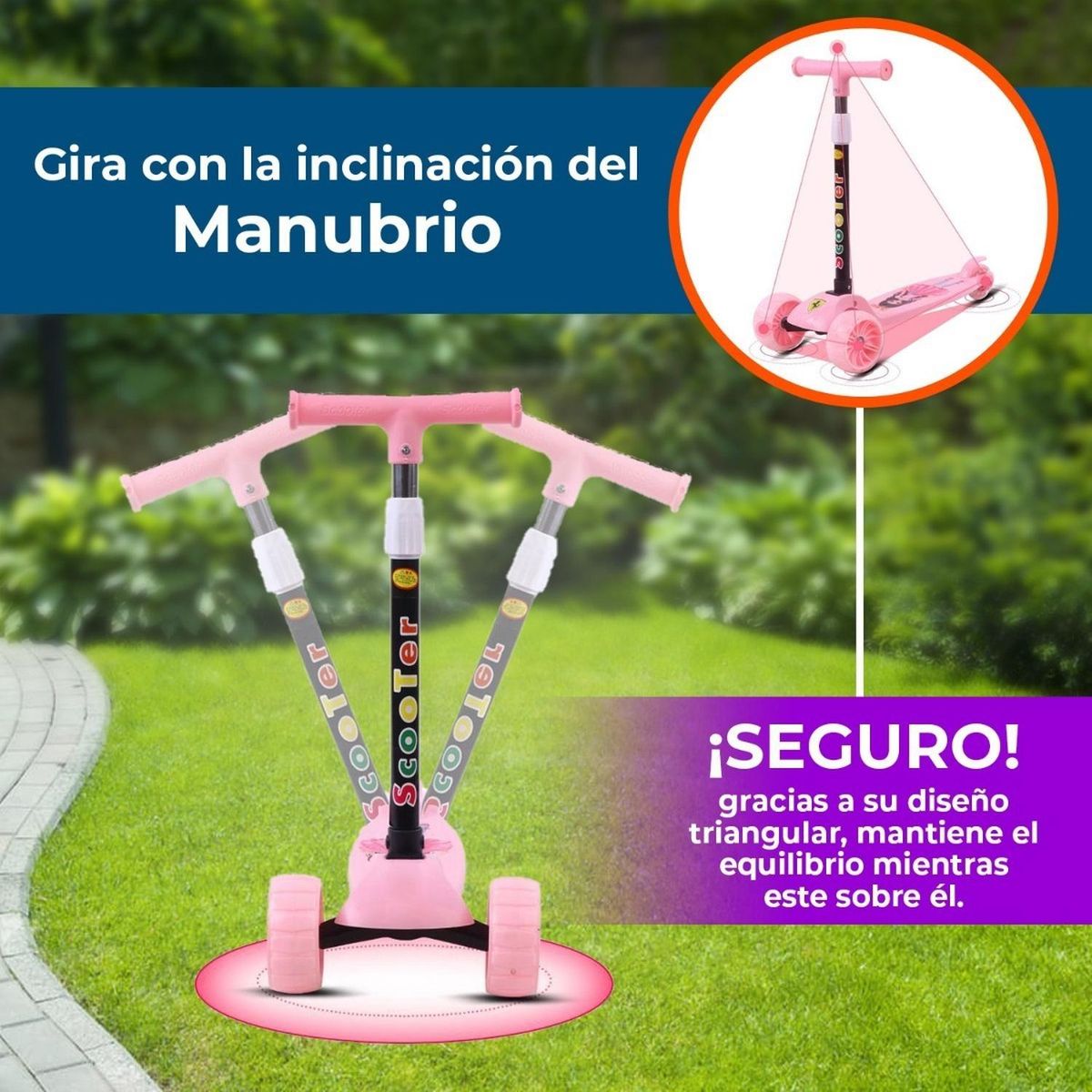 GLOBAL LATIN GROUP - Scooter Monopatin Plegable Con Ruedas Led Para Niños - Azul