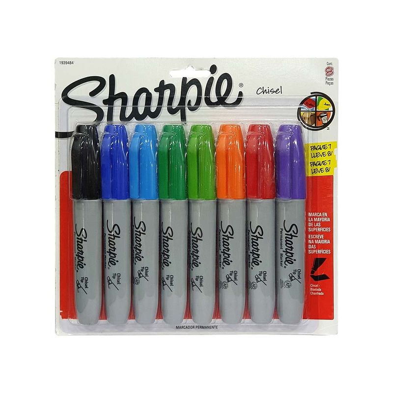 SHARPIE - Marcador Sharpie 8 Colores Punta Biselada Permanente