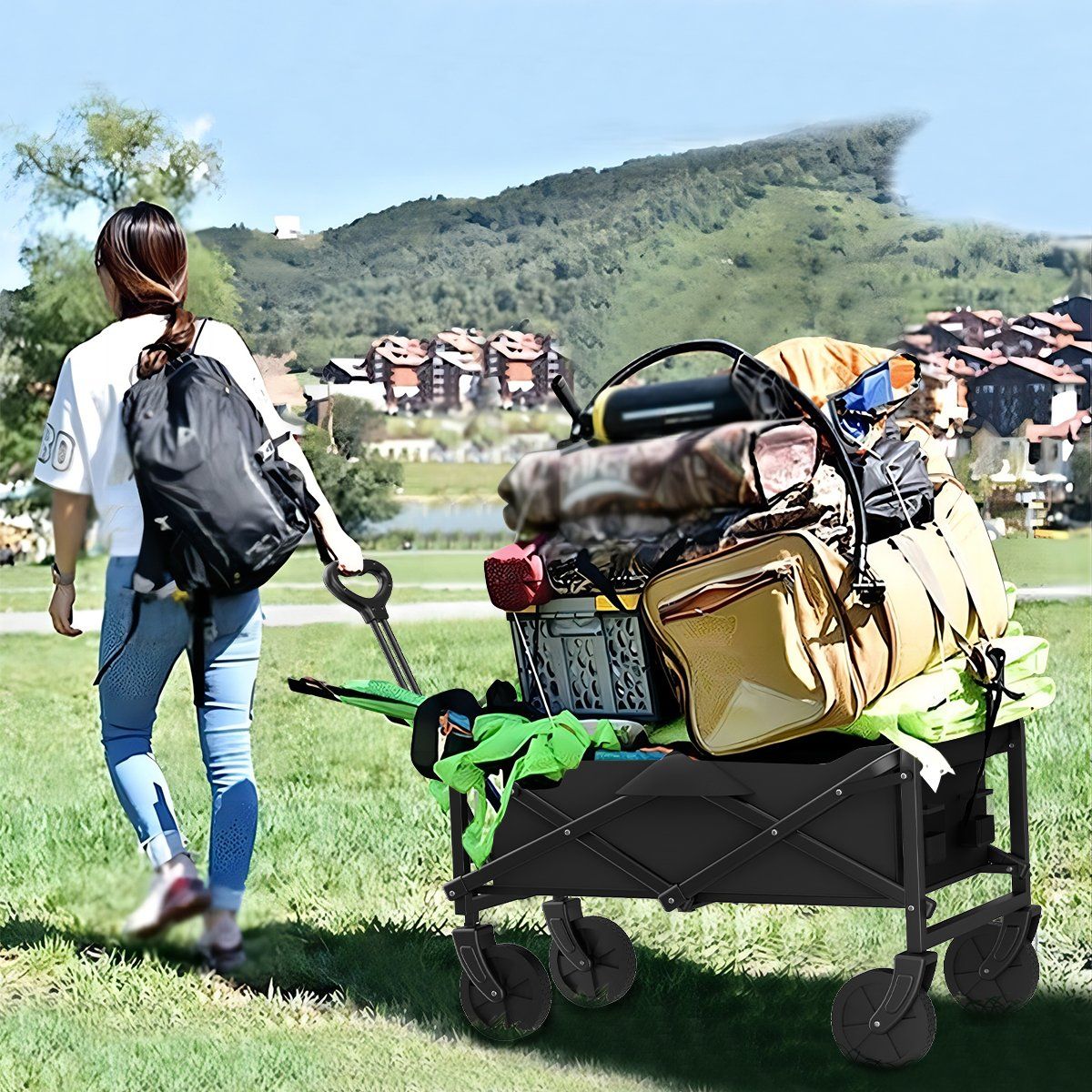 AIZO - NegroCarritoPara Compras Plegable Ideal Para El Camping200kg