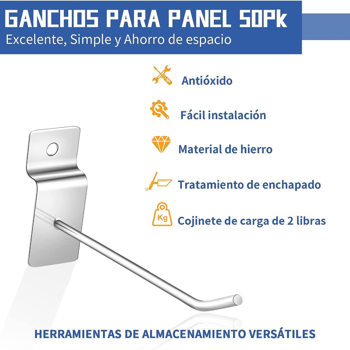 AIZO - 10cm Pack 50 Ganchos Gancheras Panel Ranurado 10cm Exhibidor