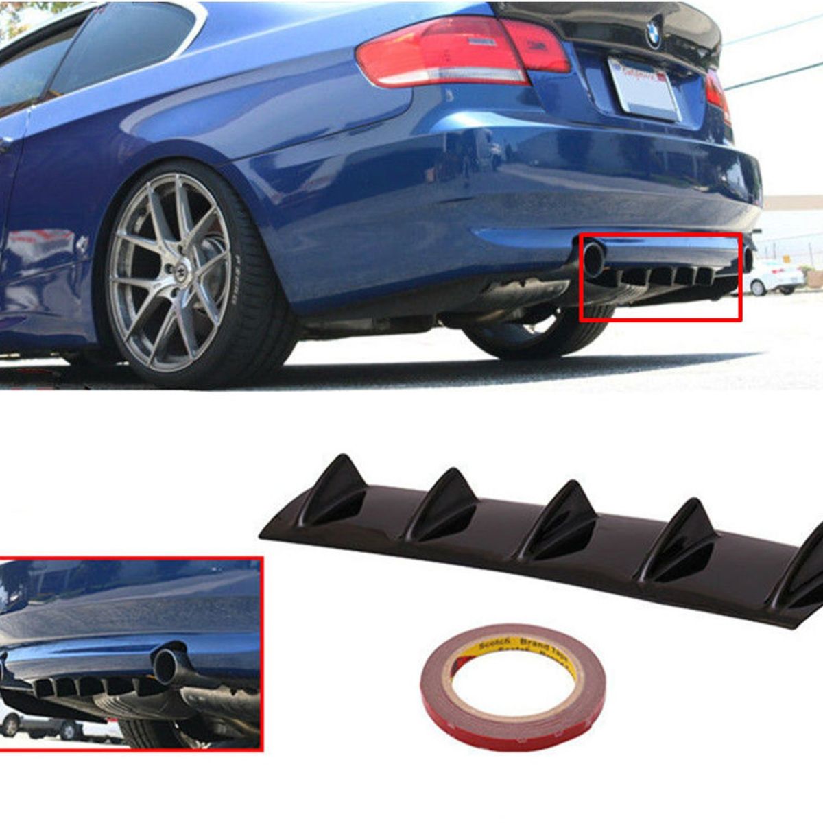 GENERICO - Difusor Parachoque Trasero 5 puntas Auto Tuning Karvas