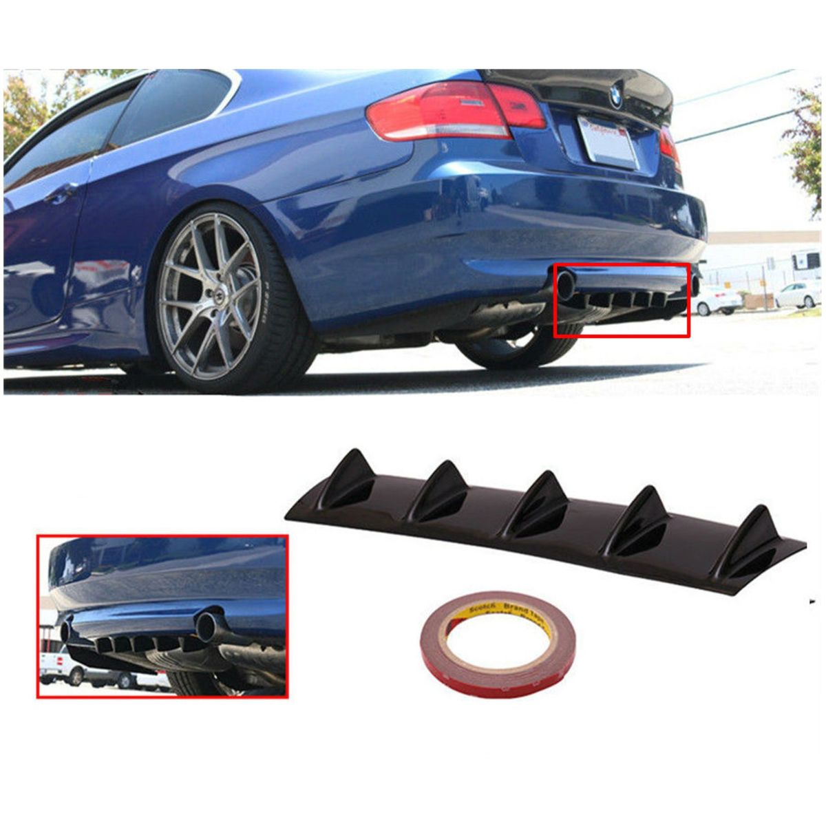 GENERICO - Difusor Parachoque Trasero 5 puntas Auto Tuning Karvas