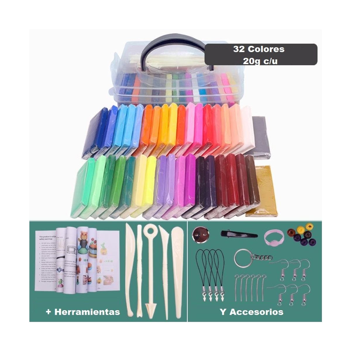 ZG STORE - Regalo Niño Arcilla Mágica Polimérica 32 Colores +Accesorios