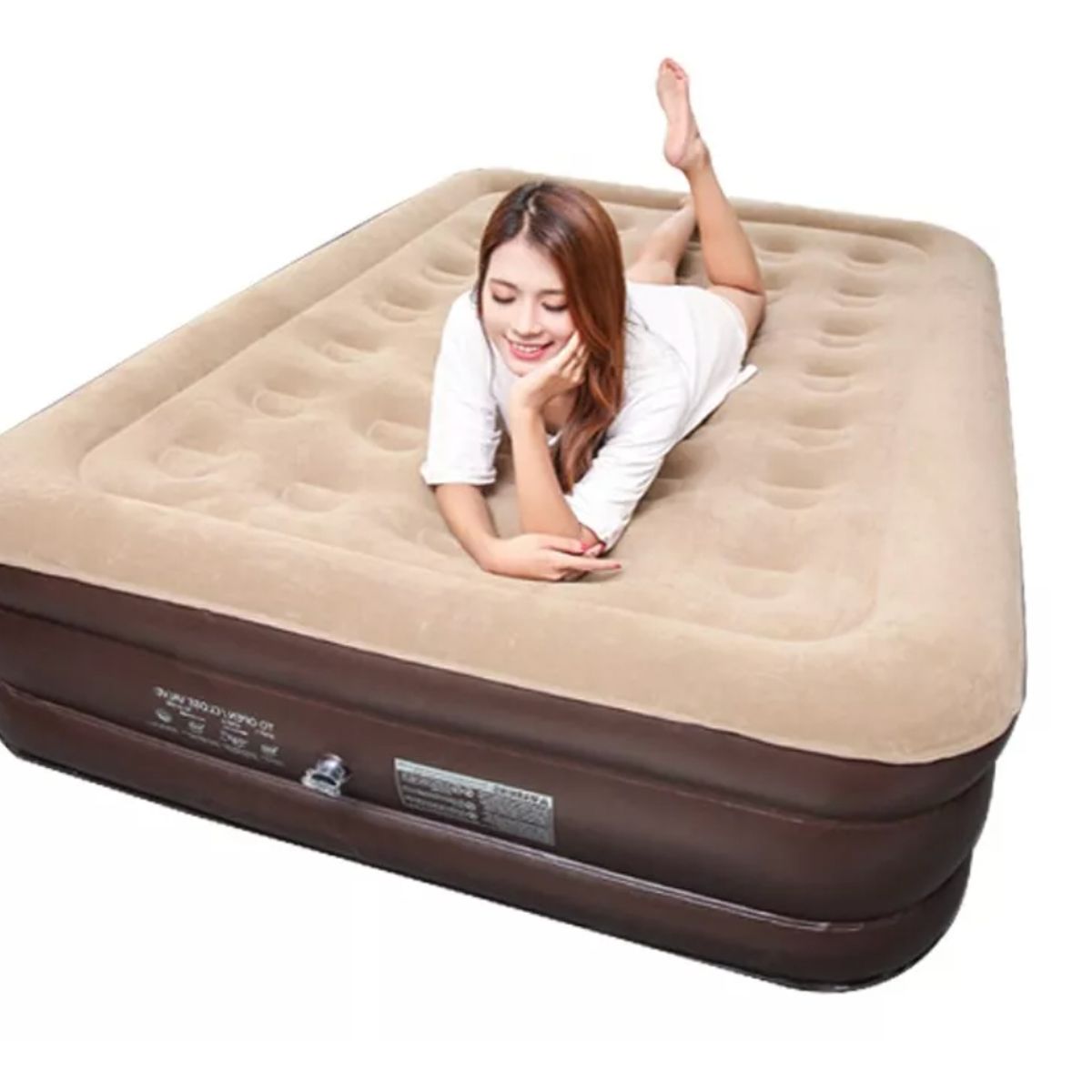 HOMER DESIGN - Colchón Inflable Eléctrico Queen Size 2 Plazas Beige 200x150x43cm