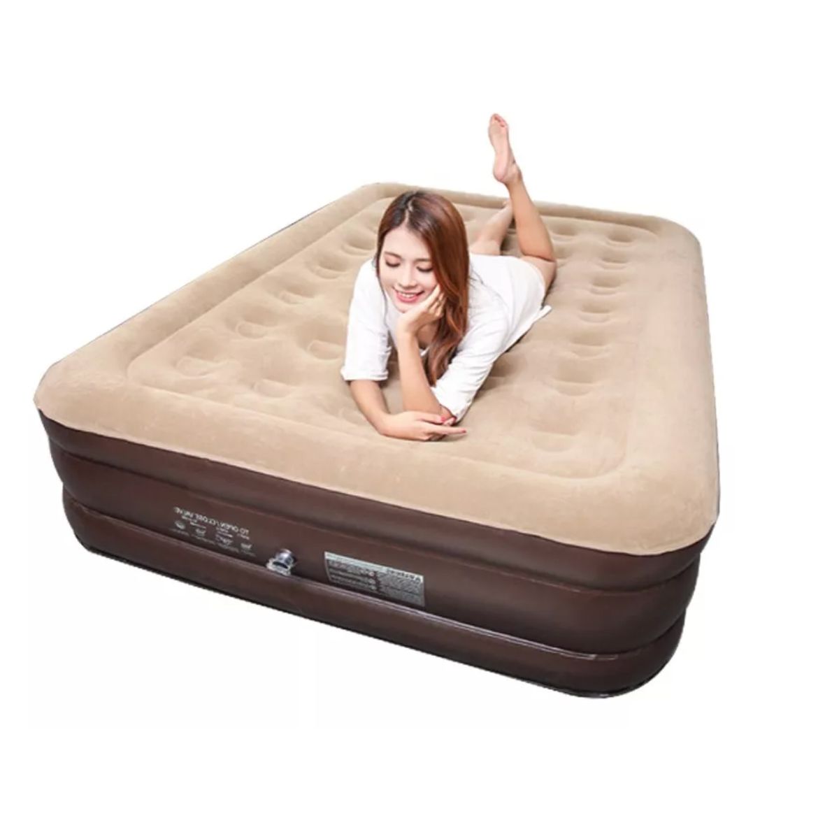 HOMER DESIGN - Colchón Inflable Eléctrico Queen Size 2 Plazas Beige 200x150x43cm