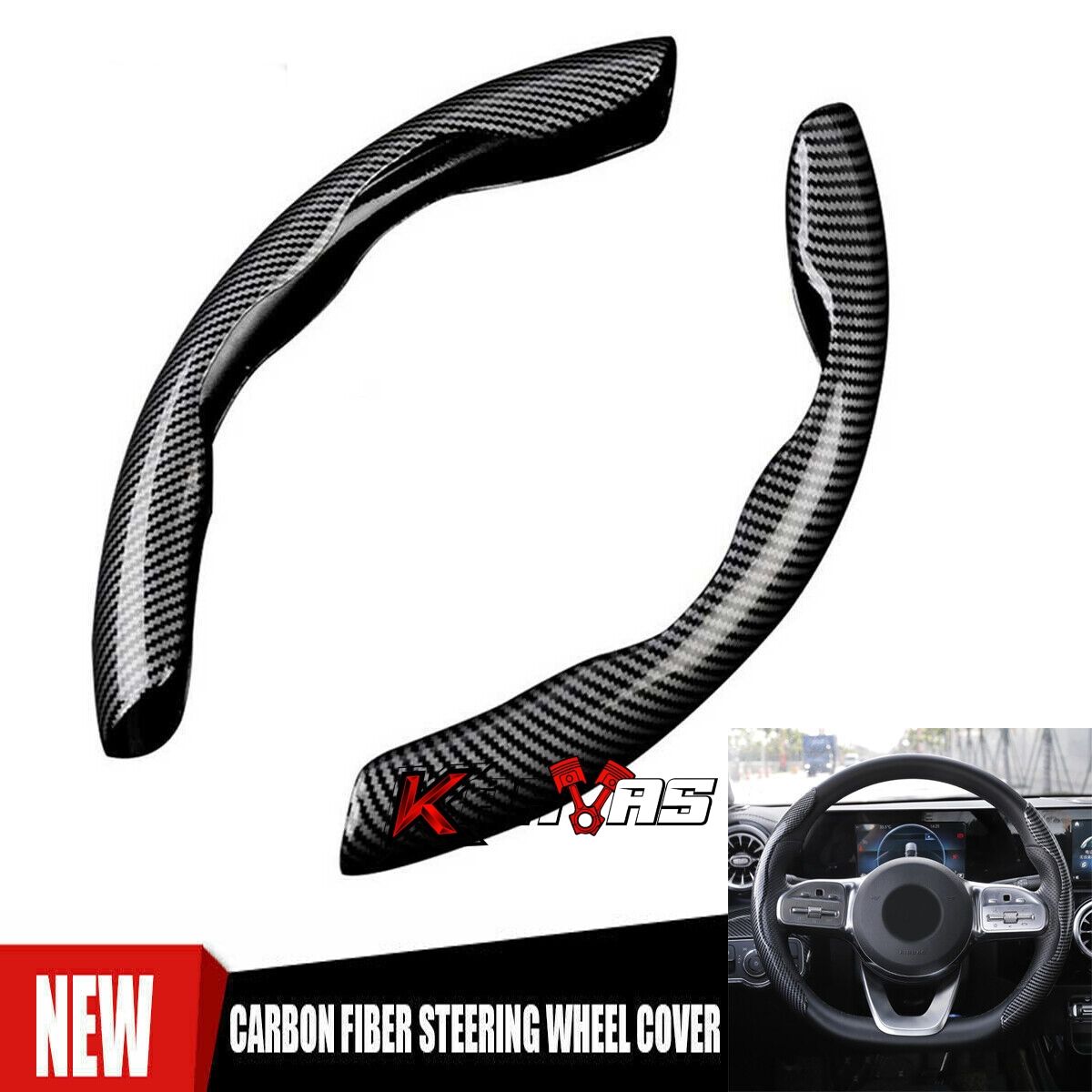 GENERICO - Cubre Volante Tipo Fibra Carbono Laterales Universal Karvas