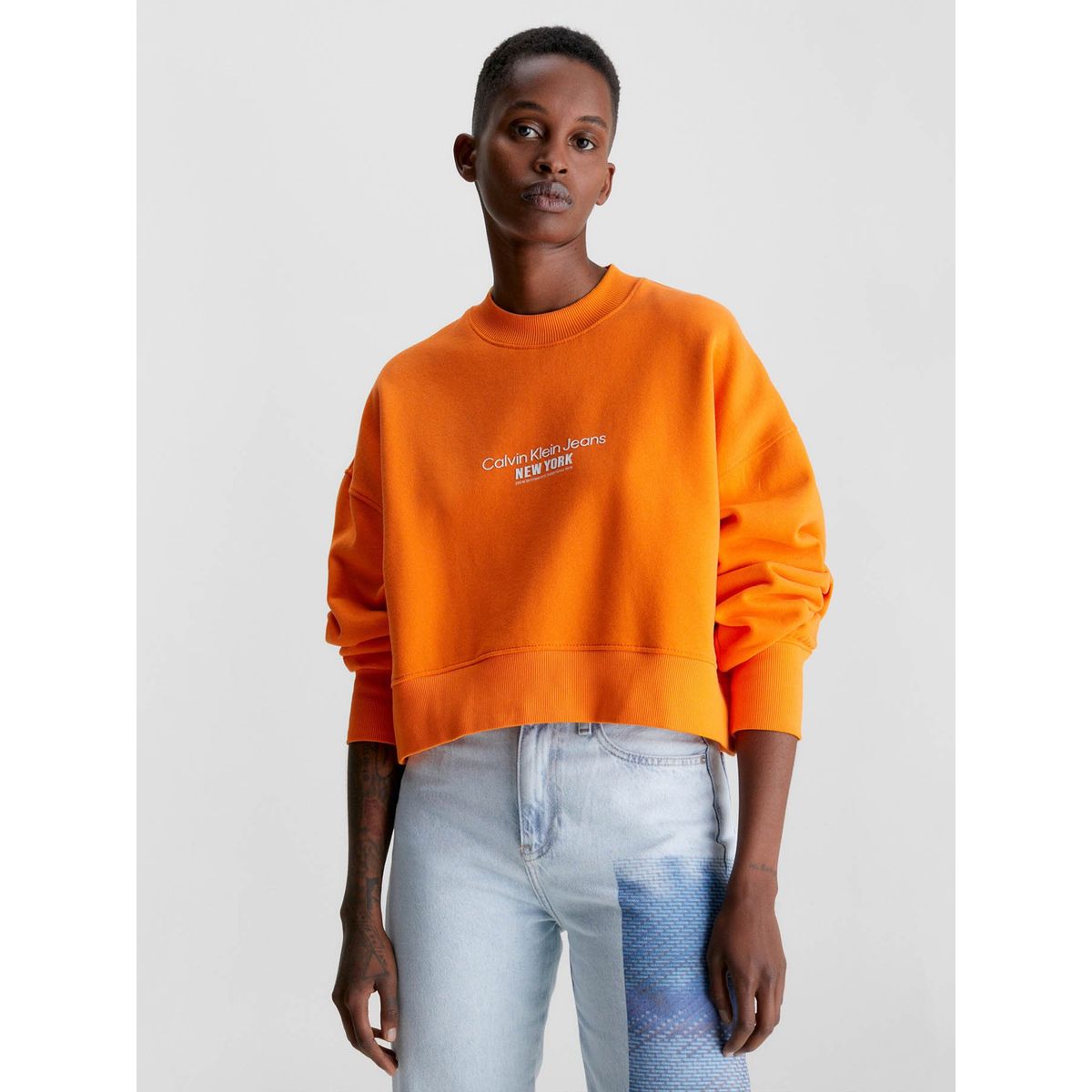 CALVIN KLEIN - Sudadera Cropped bordada Naranja Calvin Klein