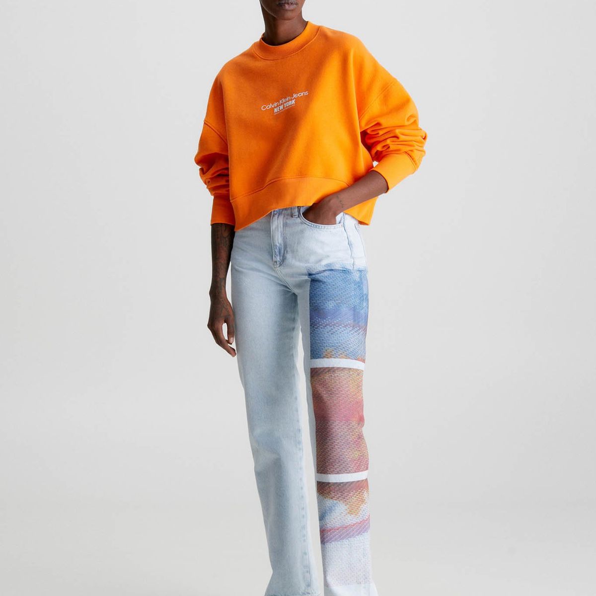 CALVIN KLEIN - Sudadera Cropped bordada Naranja Calvin Klein