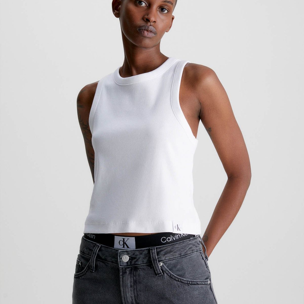 CALVIN KLEIN - Camiseta de tirantes de canalé de algodón Blanco Calvin Klein