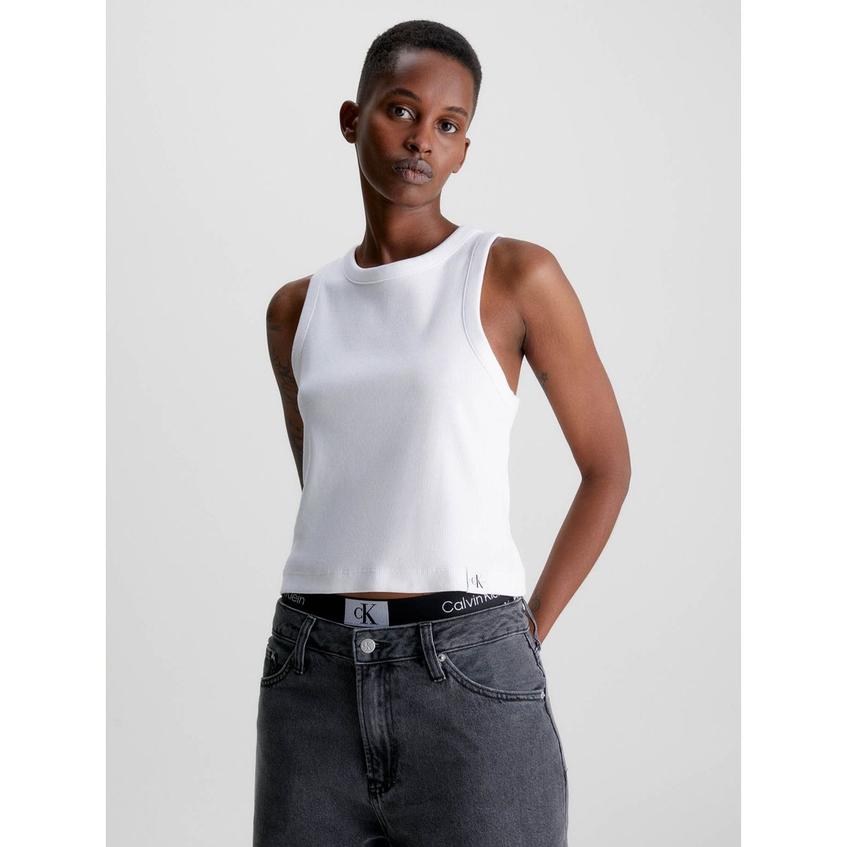 CALVIN KLEIN - Camiseta de tirantes de canalé de algodón Blanco Calvin Klein