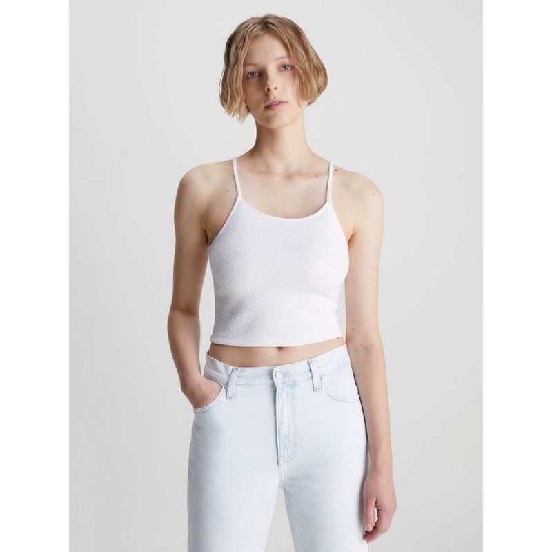 CALVIN KLEIN - Top cropped elástico milrayas Blanco Calvin Klein