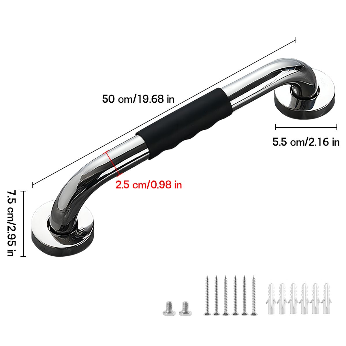 AIZO - 50cm Barra Agarre Inoxidable Baño Con Silicona Antideslizante 50cm